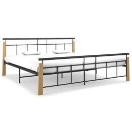 Rama łóżka, metal i lite drewno dębowe, 200x200 cm