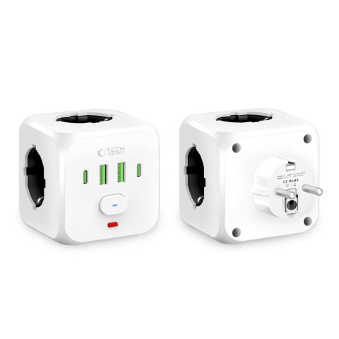 Listwa kostka zasilająca rozdzielacz USB-A USB-C AC Typ Schuko - biały