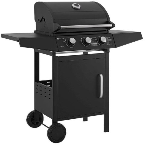 Ogrodowy grill gazowy z trzema palnikami, pokrowcem, czarny