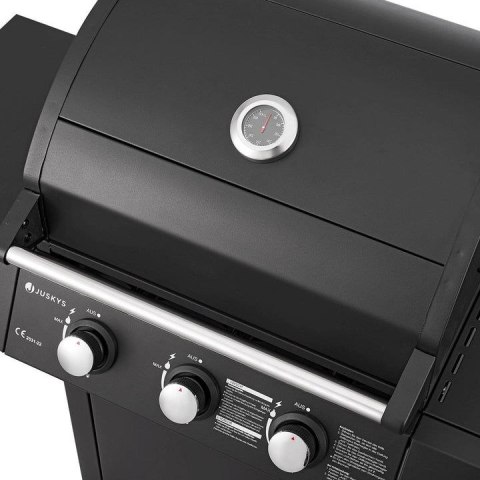 Ogrodowy grill gazowy z trzema palnikami, pokrowcem, czarny