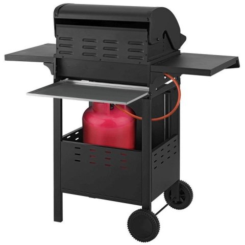 Ogrodowy grill gazowy z trzema palnikami, pokrowcem, czarny