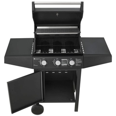 Ogrodowy grill gazowy z trzema palnikami, pokrowcem, czarny
