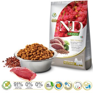 FARMINA N&D Quinoa Dog Duck, Broccoli, Asparagus Neutered Adult Mini - sucha karma dla psa - 2.5 kg