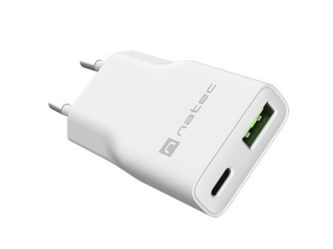 NATEC ŁADOWARKA SIECIOWA RIBERA GAN SLIM USB-A USB-C 20W BIAŁA