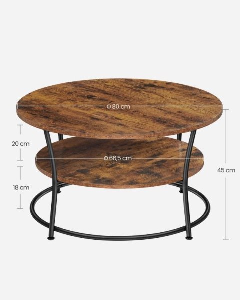 Okrągły stolik kawowy industrialny 80 cm, 2 poziomy, brązowy