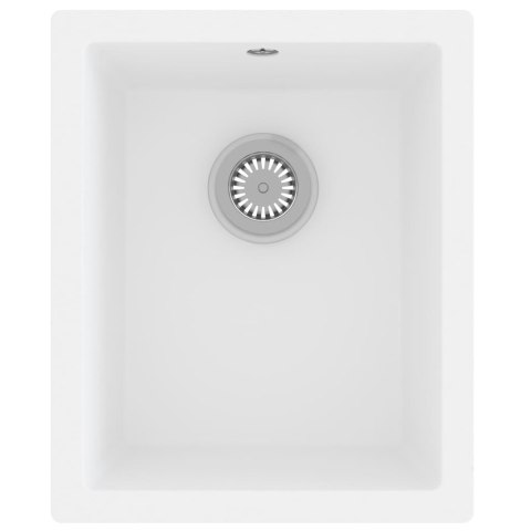 Zlew kuchenny z otworem przelewowym, biały, granitowy