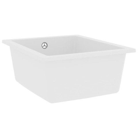 Zlew kuchenny z otworem przelewowym, biały, granitowy