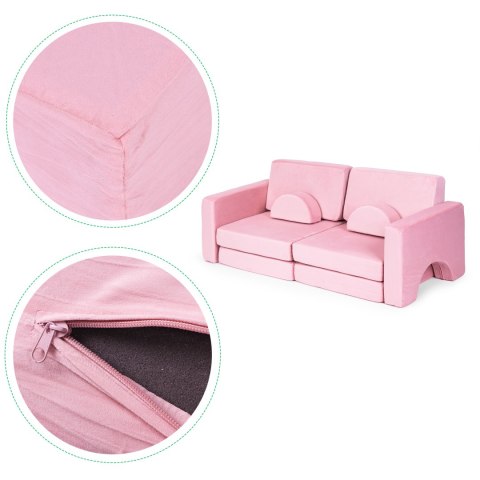 Sofa składana modułowa dla dzieci duża 2-osobowa DIY 10 miękkich poduch - różowa ECOTOYS