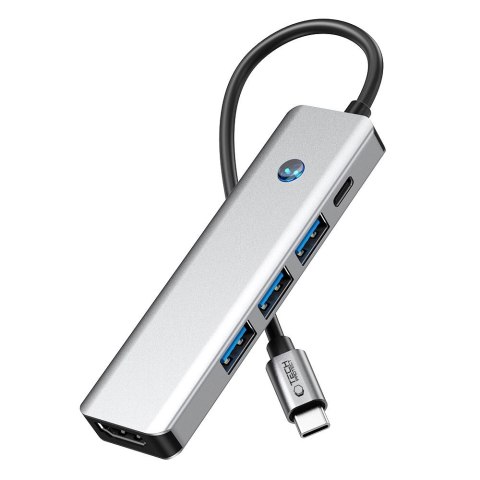 5w1 HUB Adapter USB-C PD USB-A HDMI 4K 60Hz 100W - szary