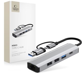 Adapter HUB 5w1 USB-C USB-A Ethernet RJ45 - szary