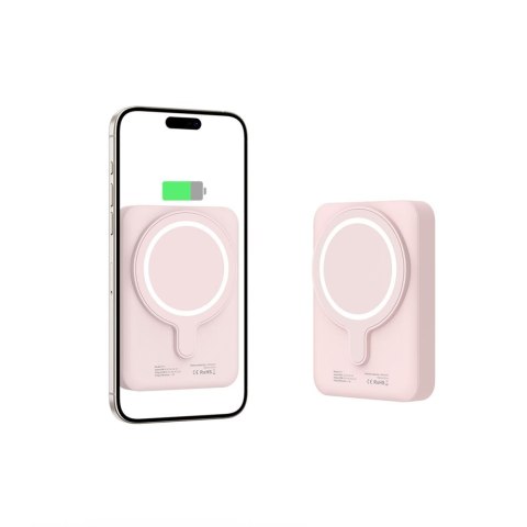Powerbank magnetyczny PB11 10000mAh 15W MagSafe z kablem USB-C - różowy