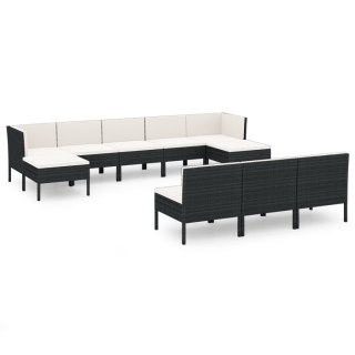 10-cz. zestaw mebli do ogrodu, poduszki, rattan PE, czarny