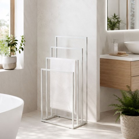 Stojak na ręczniki wieszak wolnostojący metalowy 4 ramiona biały ModernHome