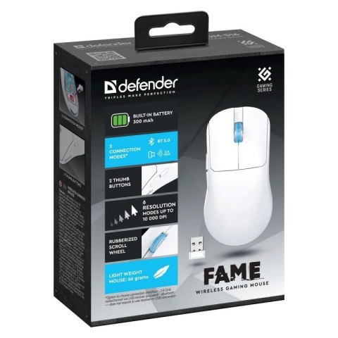 DEFENDER MYSZ BEZPRZEWODOWA FAME GM-516 RF+BT 10000DPI 6P BIAŁA 52516