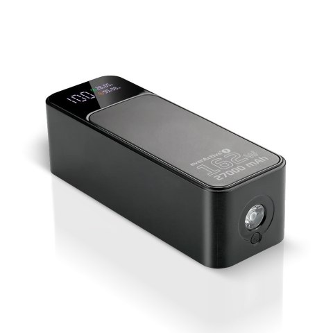 EVERACTIVE POWERBANK 27 000MAH, 1X USB, 2X USB-C, 162,5W, QC4+, WBUDOWANA LATARKA, WYŚWIETLACZ LCD, CZARNY EB-27Q