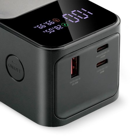 EVERACTIVE POWERBANK 27 000MAH, 1X USB, 2X USB-C, 162,5W, QC4+, WBUDOWANA LATARKA, WYŚWIETLACZ LCD, CZARNY EB-27Q