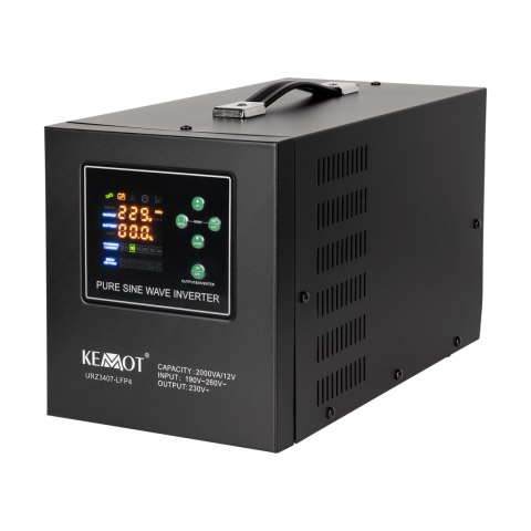 Zasilacz awaryjny KEMOT PROsinus-2000 przetwornica z czystym przebiegiem sinusoidalnym i funkcją ładowania 12V 230V 2000VA/1200W