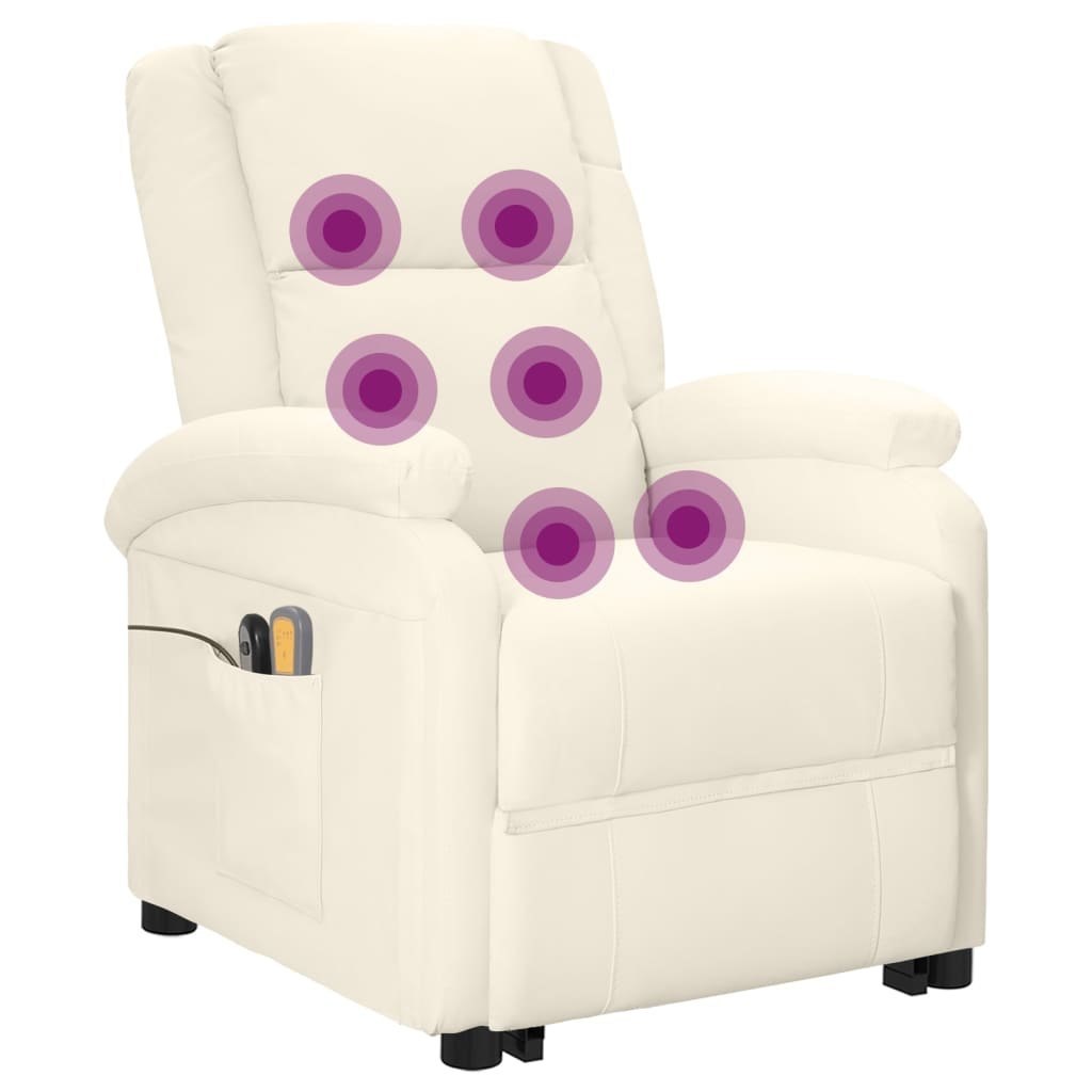 Elektryczny, podnoszony fotel masujący, kremowy, sztuczna skóra